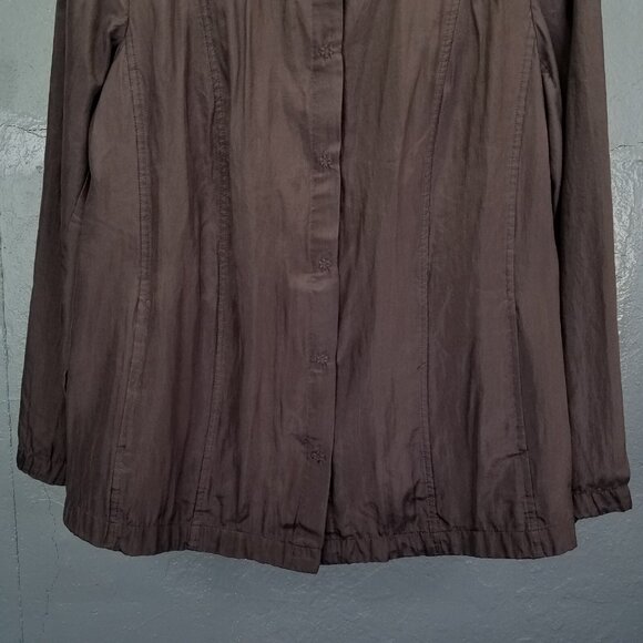Eileen Fisher Seamed Jacket Medium Silk Blend Crinkle Clove Brown Snap Front NEW - Picture 5 of 16